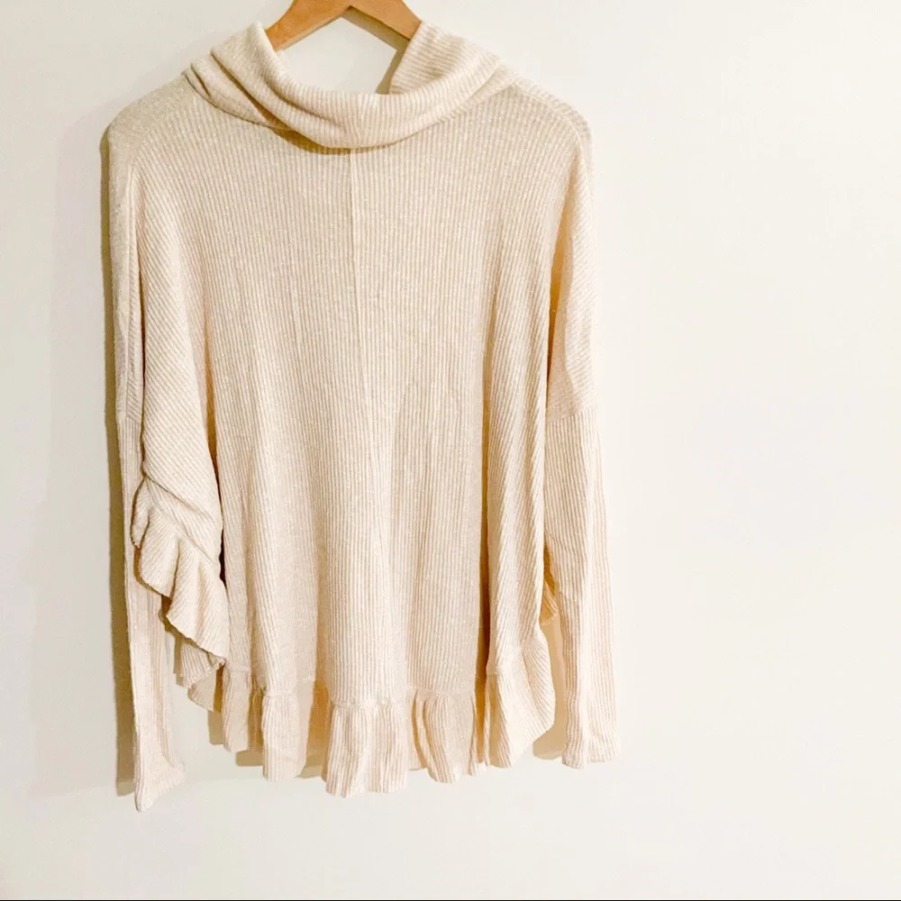 Anthropologie Postmarked Orley Ruffle Cowl Sweater | Metallic Gold